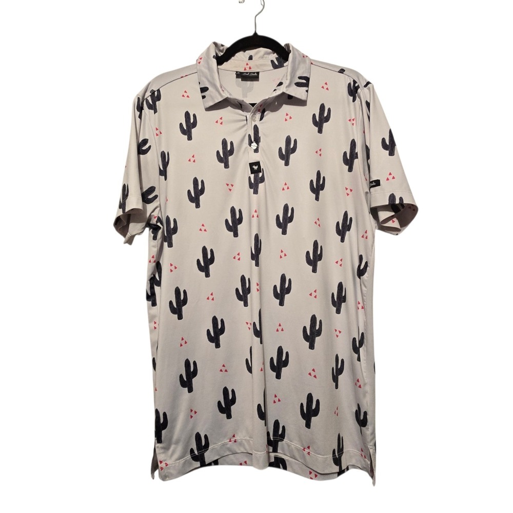 Bad Birdie Cactus Print Golf Polo Shirt Mens MED Colorful Short Slv Southwest‎